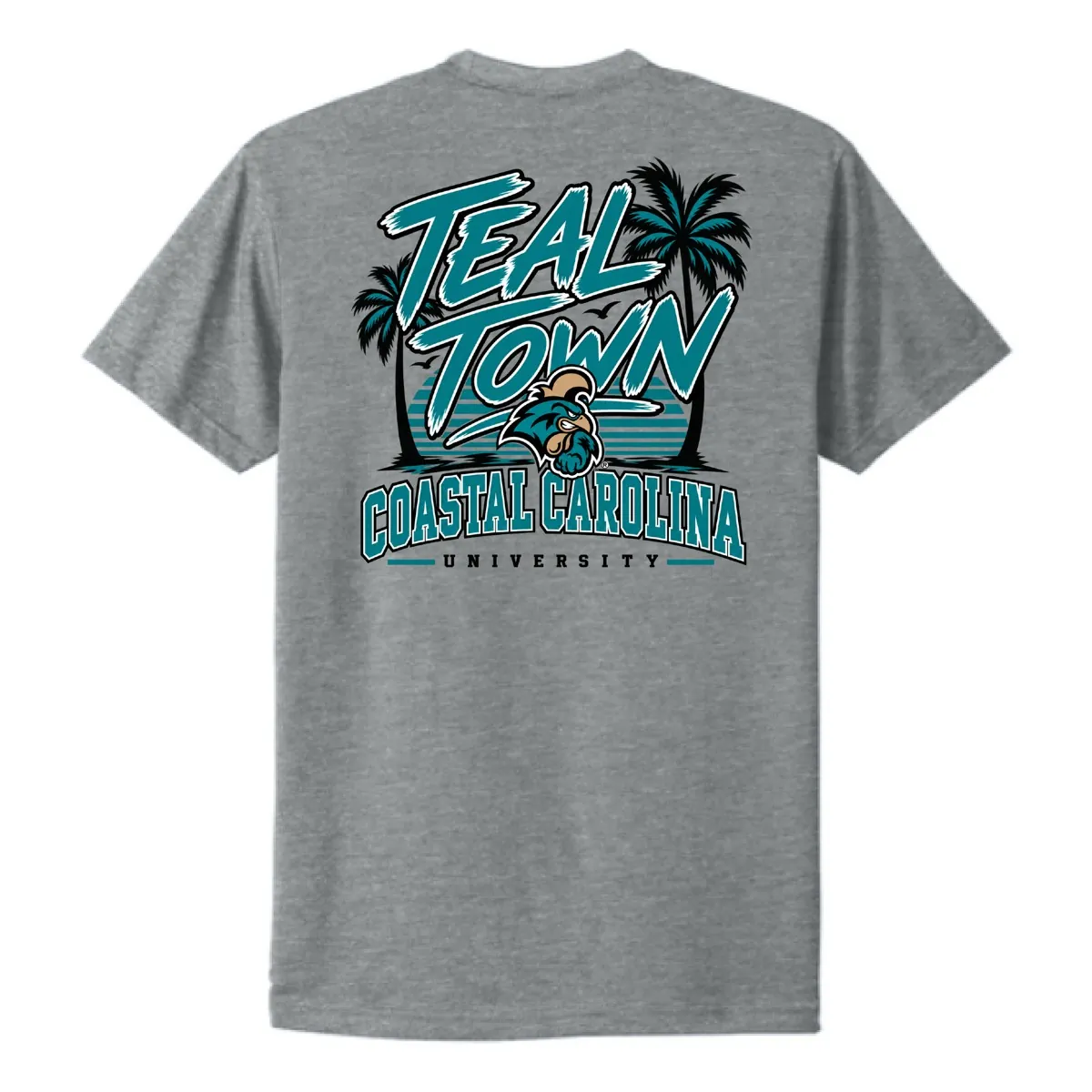 Back of the heather gray Teal Town tee