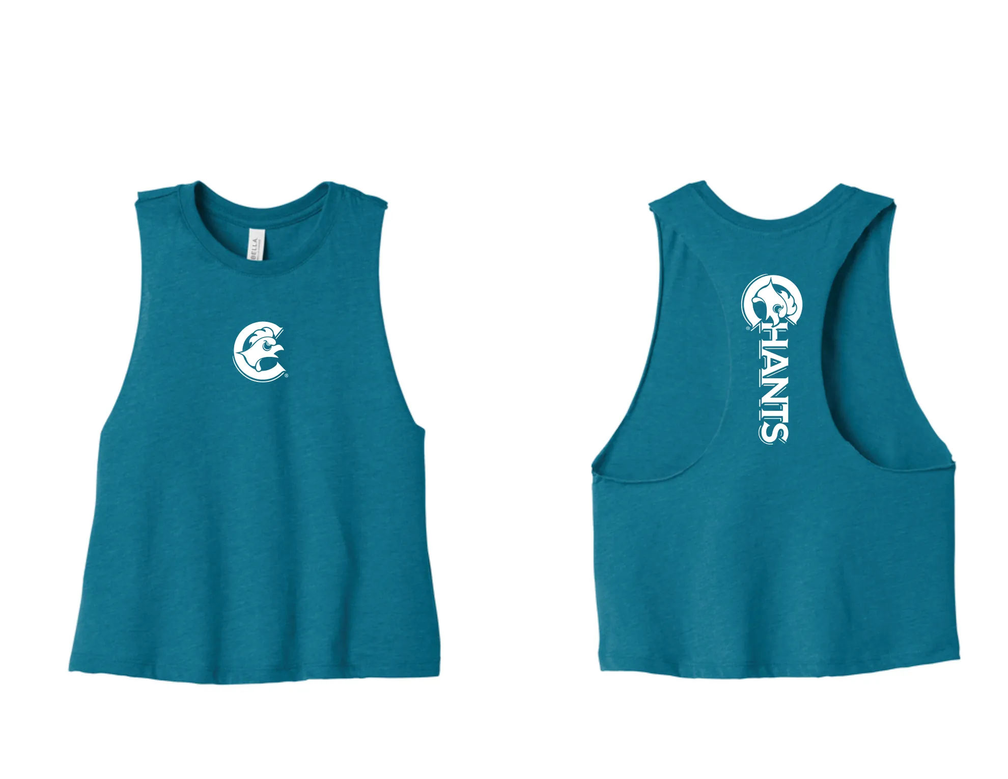 Teal racerback tank, front view