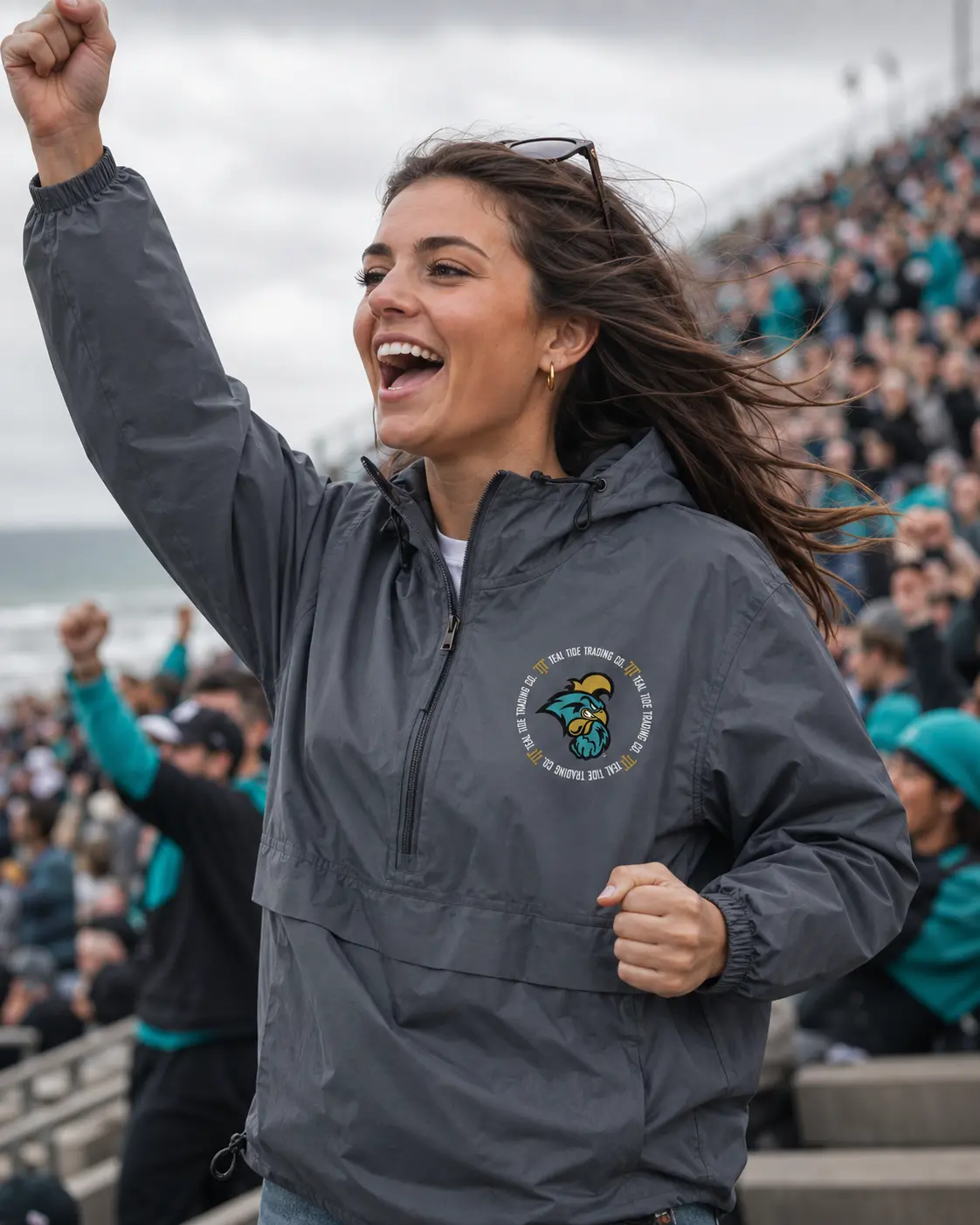 Student wearing the windbreaker